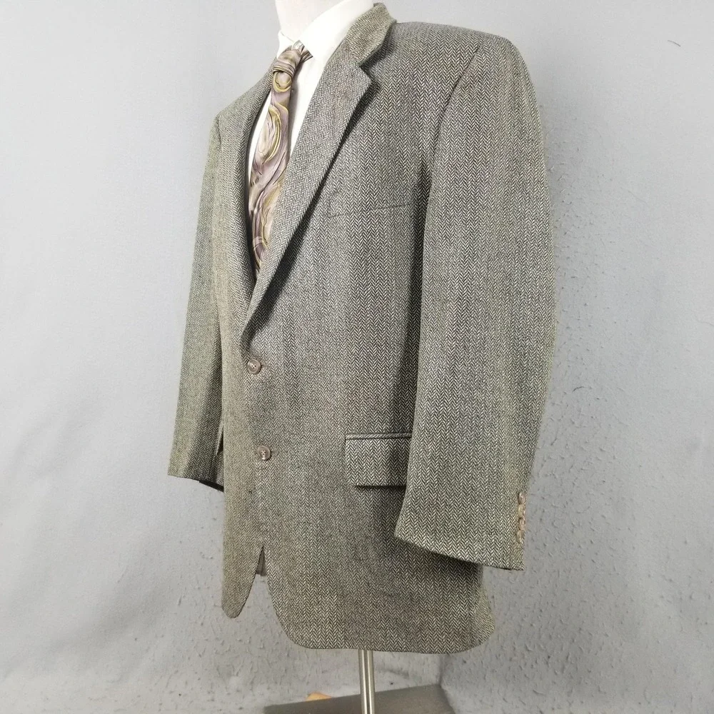 Brooks Brothers Blazer Mens 46R Gray Herringbone Wool Tweed Sport‎ Coat USA